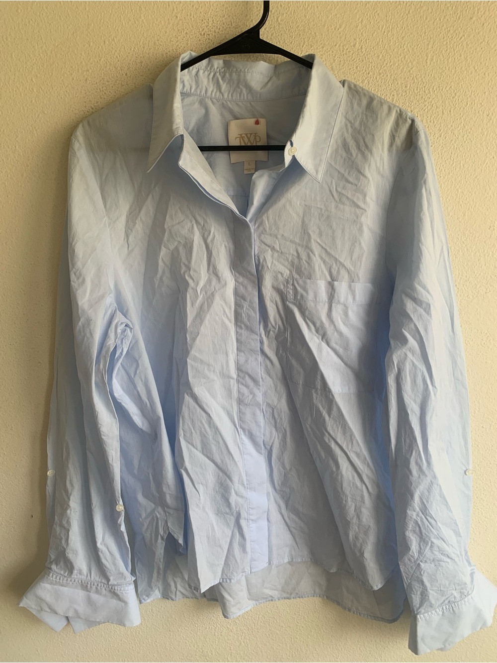 TWP Womens Cotton Light Blue Dress Shirt Top Size L Made in USA Boyfriend